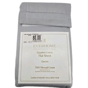 Everhome 700 TC 100% Egyptian Cotton Queen Flat Sheet Microchip Gray NEW